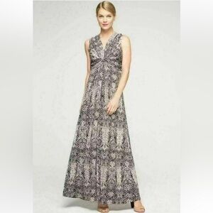 Eliza J Extra Long Black Taupe V Neck Animal Print Snakeskin Maxi Dress 6